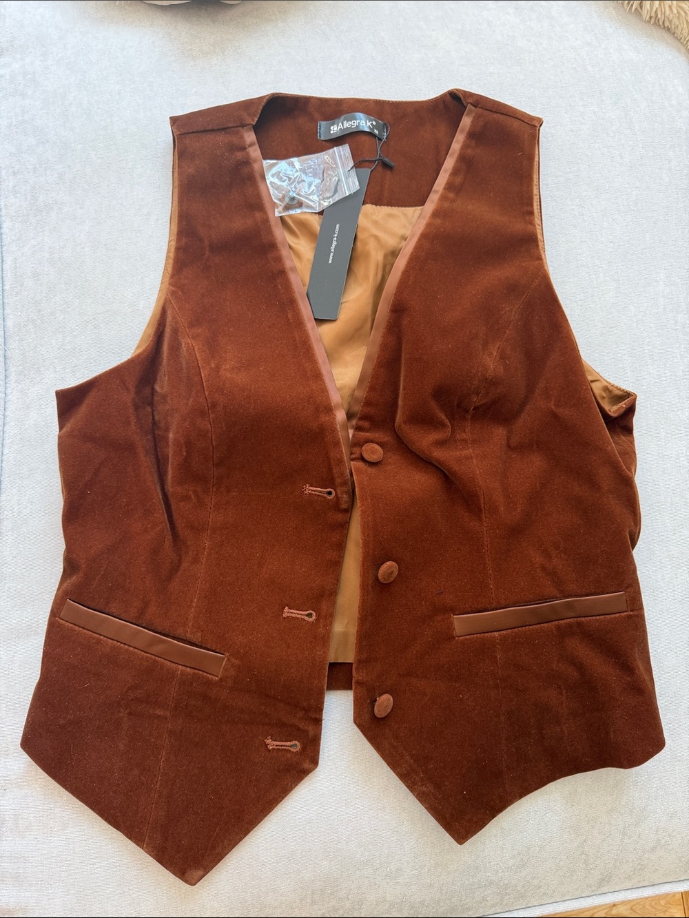 Brown Velvet Vest with Satin Trim